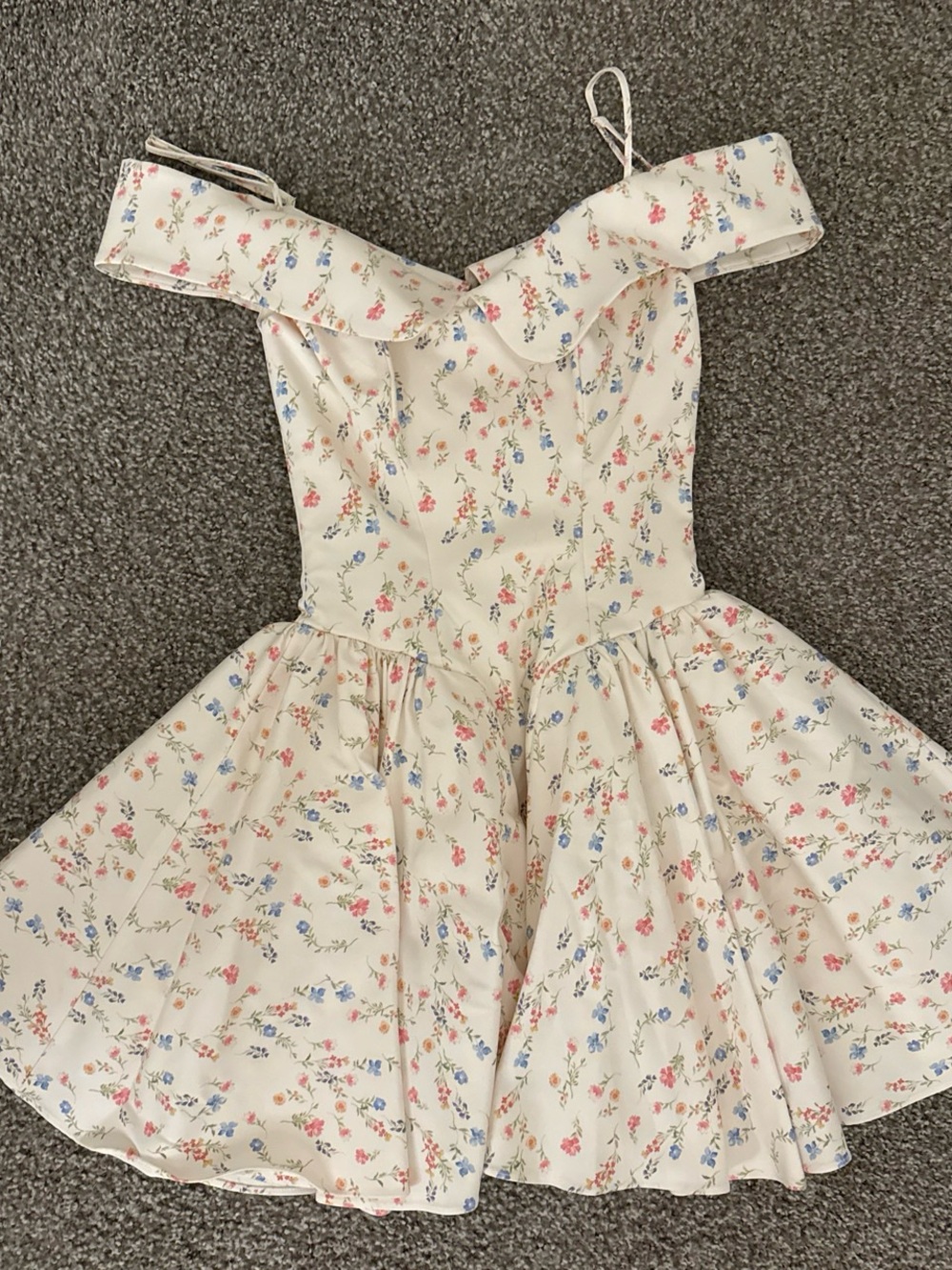 House of CB Cream Floral Off-Shoulder Party Dress with Pink & Blue Blossoms